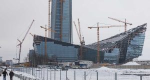 lakhta center under construction in winter