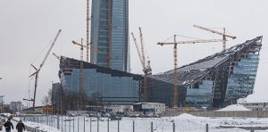 lakhta center under construction in winter